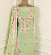 Shimmer Pista Green Unstitched Suit
